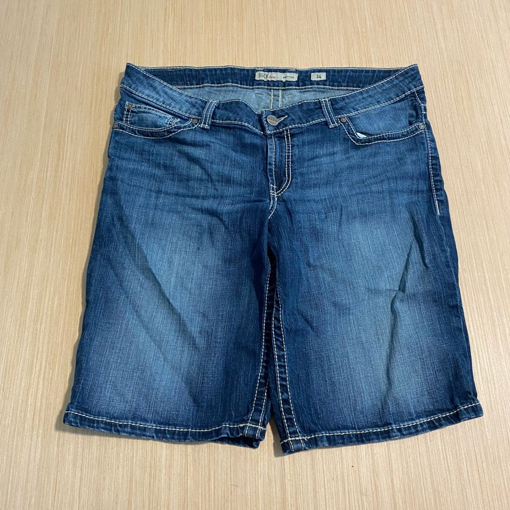 BKE Payton Mens Denim Shorts Blue Medium Wash Embroidered Size 34